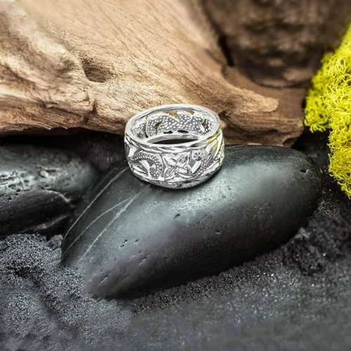 Vista 3 de Honolulu Jewelry Company Anillo de plata de ley hawaiana abierta