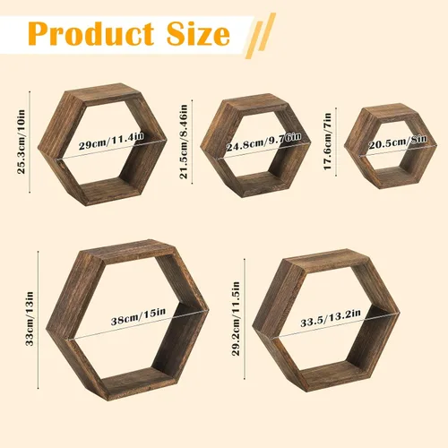 Vista 3 de Estantes flotantes hexagonales, estante de pared con diseño