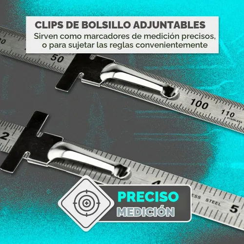 Vista 4 de SE Juego de reglas métricas SAE de acero inoxidable - Herramienta de medición de regla de precisión de acero inoxidable - Clips desmontables - Juego