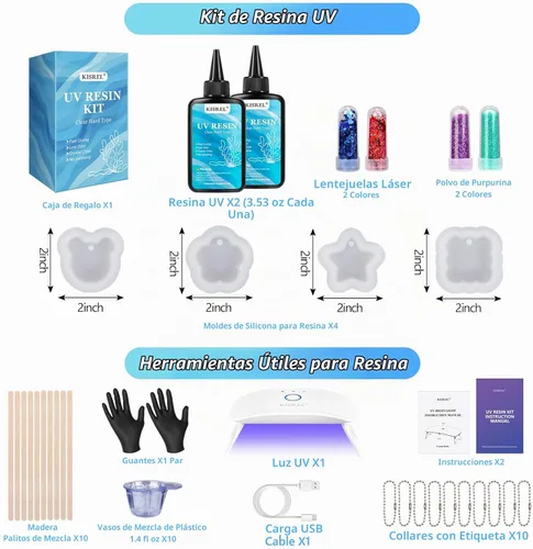 Vista 2 de KISREL - Kit de resina UV de 7.05 oz con luz y moldes, kit de resina de 8