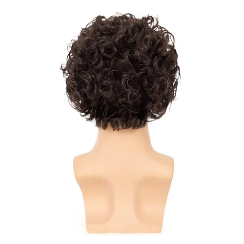 Vista 3 de Pelucas cortas y rizadas marrones para hombres, pelo corto en capas de aspecto natural, resistente al calor, pelucas sintéticas con gorra de peluca