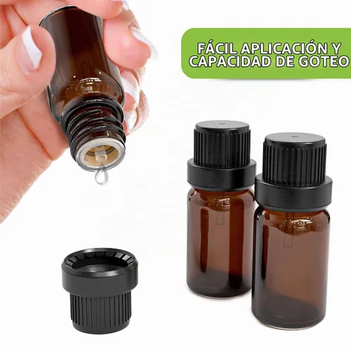Vista 6 de Botellas de vidrio para aceites esenciales, botella de ámbar vacía recargable con reductor de orificios, cuentagotas y tapa, suministros