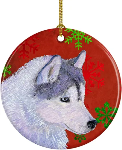 Vista 26 de Caroline's Treasures Affenpinscher - Adorno de cerámica para colgar en el árbol de Navidad con copos de nieve rojos y verdes, para el hogar