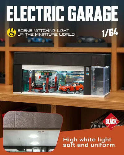 Vista 5 de Vitrina fundida a presión a escala 1/64 para almacenamiento de ruedas calientes, garaje eléctrico con luces LED, control de voz apilable