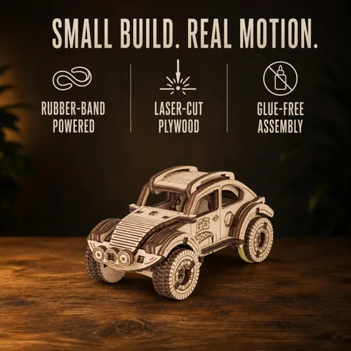 Vista 3 de EWA Eco-Wood-Art Pocket Buggy - Rompecabezas de madera 3D Kit de modelo mecánico DIY Juego de construcción de madera