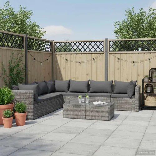 Vista 10 de Ensemble de Salon 5 Pièces en Simili-Rotin Gris PE Pour Jardin et Terrasse, Résistant aux Intempéries avec Coussin Amovible, Table Basse en Verre et