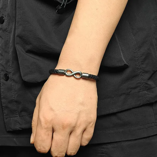 Vista 5 de Para mi hombre, pulsera de cuero personalizada de nombre dual infinito, pulsera trenzada de acero inoxidable personalizada con nombre para hombres