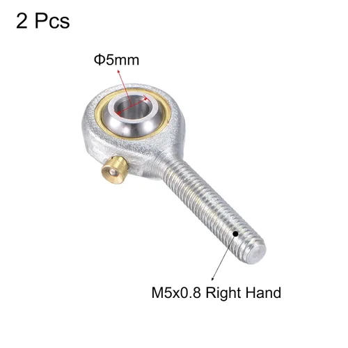 Vista 3 de uxcell 2 unids POS5 Rodamiento de extremo de varilla esférico de 0.197 in de diámetro de junta autolubricada M5x0.8 Conector de rosca macho de mano
