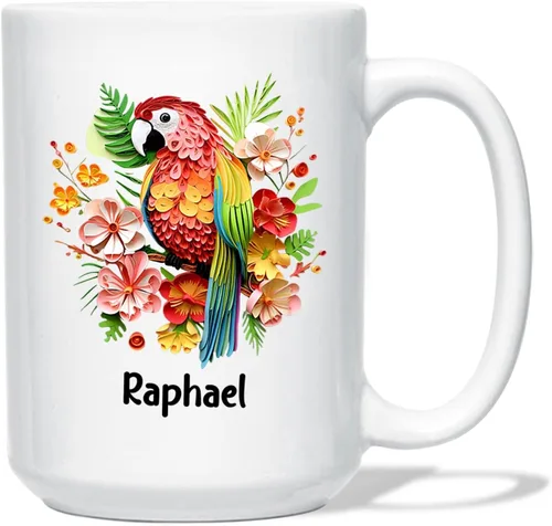 Vista 18 de Taza de café blanca personalizada con nombre de amante de escarabajos, taza de café personalizada de origami de 11 15 onzas, taza de café floral