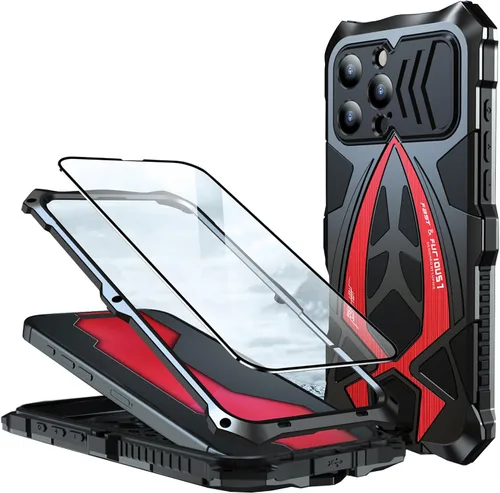 Vista 10 de Funda de metal para iPhone 13 Pro a prueba de golpes con aluminio y goma de silicona híbrida de triple capa de protección contra caídas de grado