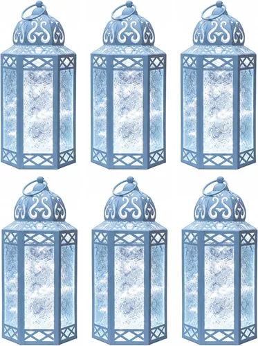 Vista 35 de VELA LANTERNS Juego de 2 portavelas decorativos de LED con luces de hadas de 12" de metal marroquí para colgar o mesa, decoración del hogar