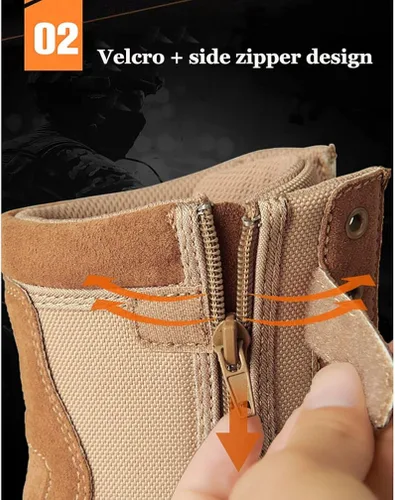Vista 3 de Zivopah Botas tácticas militares para hombre, botas de trabajo con cremallera lateral, botas de combate duraderas