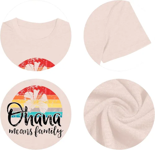 Vista 5 de MYHALF Ohana Means Family - Camisa hawaiana para mujer, camisetas divertidas de playa, camisetas de manga corta para vacaciones de verano