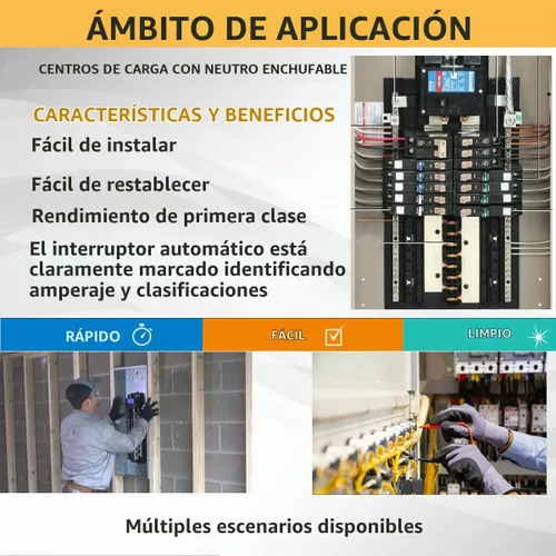 Vista 6 de Interruptor de circuito de 15 Amp, 1 polo, tipo de enchufe de 3/4 de pulgada, disyuntor de caja moldeada compatible con centros de carga OEM, 10KA