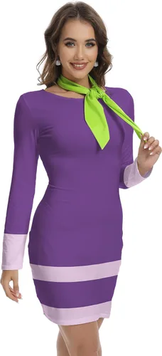 Vista 3 de TMSD Minivestido de disfraz de Halloween de manga larga para mujer con bufanda