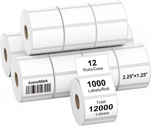 Vista 10 de AveneMark 12 rollos de etiquetas térmicas directas adhesivas de 2" x 1" para códigos de barras, direcciones postales, etiquetas de envío compatibles