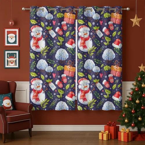 Vista 12 de Cortinas opacas de muñeco de nieve de Navidad para niñas y niños, decoración del hogar, invierno, Papá Noel, trineo, regalo, con ojales, aislamiento