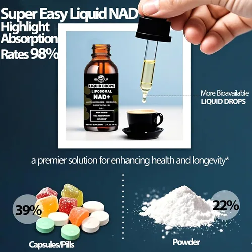 Vista 5 de Suplementos NAD para mujeres y hombres, liposomal NAD nicotinamida ribósido resveratrol 900 mg con vitamina B3 quercetina TMG, resveratrol líquido