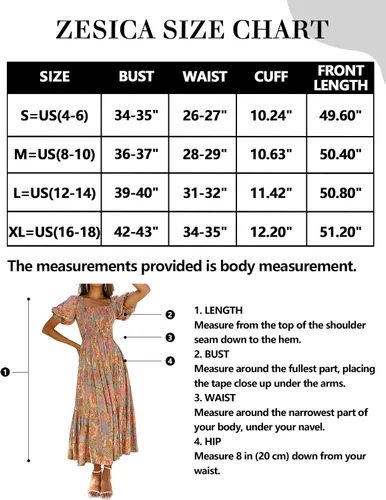Vista 6 de ZESICA - Vestido de verano largo para mujer, diseño acampanado con cuello cuadrado y volantes, estampado floral y bohemio, para la playa