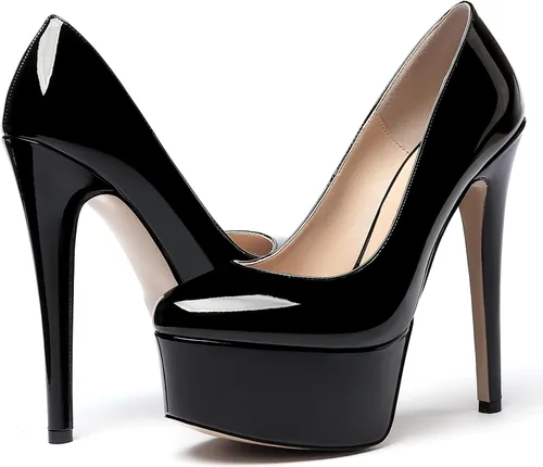 Vista 6 de WAYDERNS - Zapatos de tacón alto de tacón alto con plataforma de charol para mujer