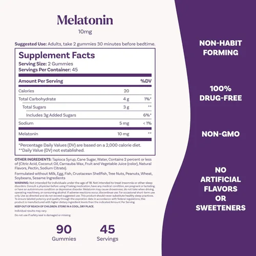 Vista 5 de Natrol Gomitas de melatonina de 10 mg, apoyo para dormir para adultos, suplementos de melatonina para dormir, 90 gomitas con sabor a fresa