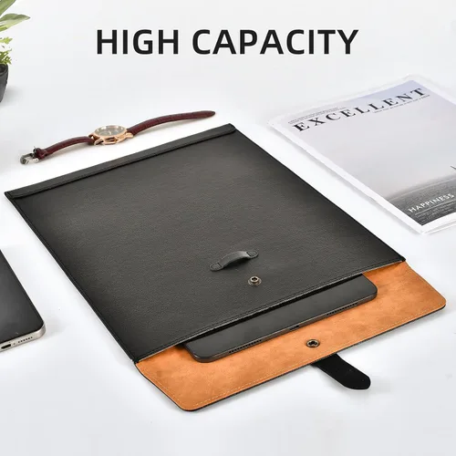 Vista 4 de Carpeta de Archivos de Cuero PU Negro, Organizador de Archivos con Cierre de Presión, Carpeta de Documentos Importantes, Organizador de Documentos