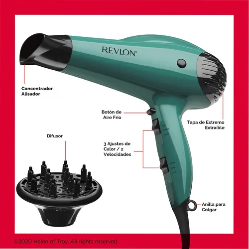 Vista 6 de Secador de pelo Revlon con booster de volumen 1875W para elevación y cuerpo voluminosos, (Verde)