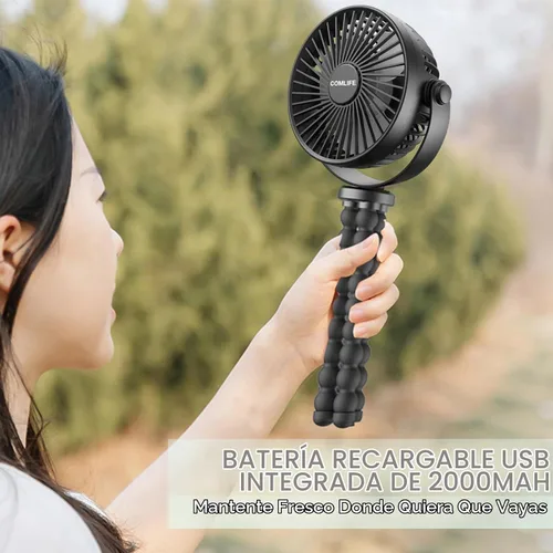 Vista 5 de COMLIFE Ventilador para cochecito de bebé, funciona con batería recargable, enfriamiento máximo de 10 horas, 3 velocidades, ventilador de escritorio