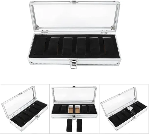 Vista 5 de TOPINCN Caja de reloj rectangular para organizador, 1 unidad, en caja, 12 ranuras de rejilla para soporte para bolsa organizadora para organizador