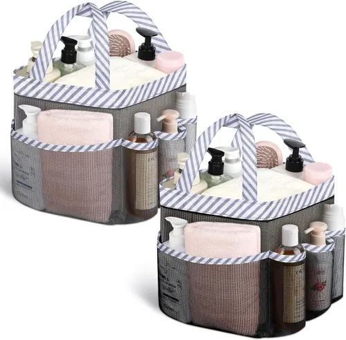 Vista 22 de Attmu Organizador de ducha de malla portátil, de secado rápido, bolsa de ducha colgante para dormitorio universitario, artículos esenciales de gran