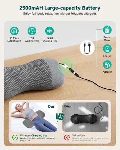 Vista 6 de Almohada de apoyo lumbar 3 en 1, masajeador de espalda de elevación de aire Gris-oscuro