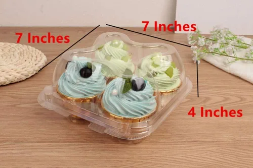 Vista 2 de 4 recipientes para cupcakes, 4 compartimentos para cupcakes, soportes para cupcakes, caja de soporte profundo para cupcakes, transparente, apilable