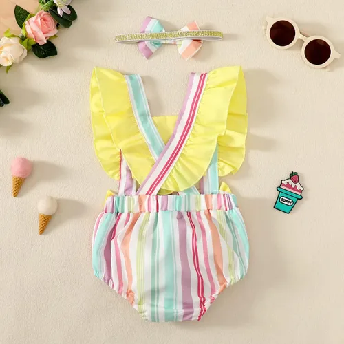 Vista 3 de Shalofer Traje de 1er cumpleaños para niña, overol de helado de verano con diadema