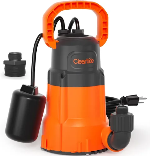 Vista 10 de Cleartide Bomba de sumidero de agua sumergible de acero inoxidable con interruptor de flotador, 1/2 HP, 3060 GPH ideal para piscina, patio, bodega