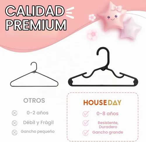 Vista 7 de HOUSE DAY Perchas de plástico para bebé, paquete de 20, perchas de plástico duradero para ropa de bebé, perchas delgadas y compactas para niños Negro