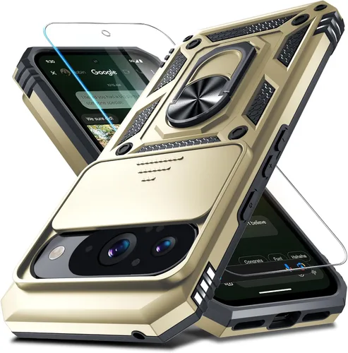 Vista 37 de Janmitta - Funda compatible con Google Pixel 9 Pro XL con cubierta deslizante para lente de cámara incorporada + protector de pantalla + soporte