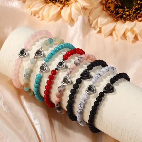 Vista 6 de ROSI - Pulseras personalizadas a juego para parejas con imagen en el interior para hombres y mujeres, pulsera personalizada con fotos, aniversario