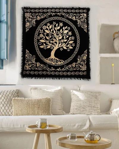 Vista 4 de Indian Consigners Altar Cloth Alter Tarot Witchery Square 18" Árbol celta de la vida Wica Spread Decor
