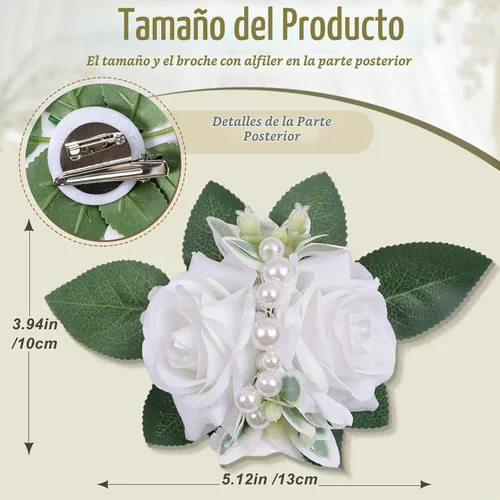Vista 2 de Boutonnieres blancos marfil para hombres, 6 piezas, rosas 6 piezas Boutonnieres blanco #2