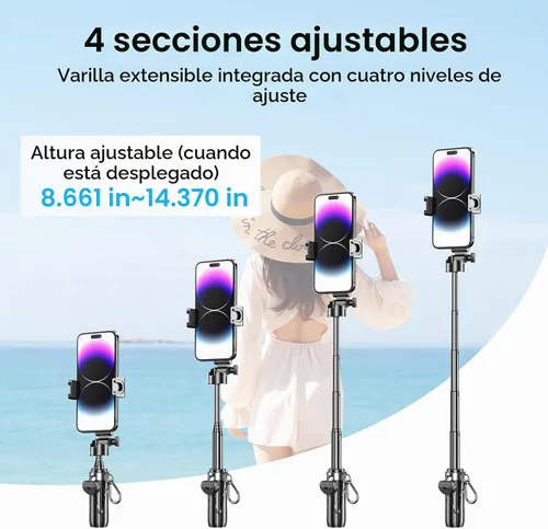 Vista 2 de Trípode Selfie Stick Mini con control remoto, trípode de agarre extensible de 17 pulgadas, tamaño de bolsillo 3 en 1 con 2 zapata fría, obturador