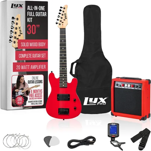 Vista 12 de LyxPro Guitarra eléctrica de 30 pulgadas y kit de iniciación para niños con guitarra para principiantes de tamaño 3/4, amplificador, seis cuerdas