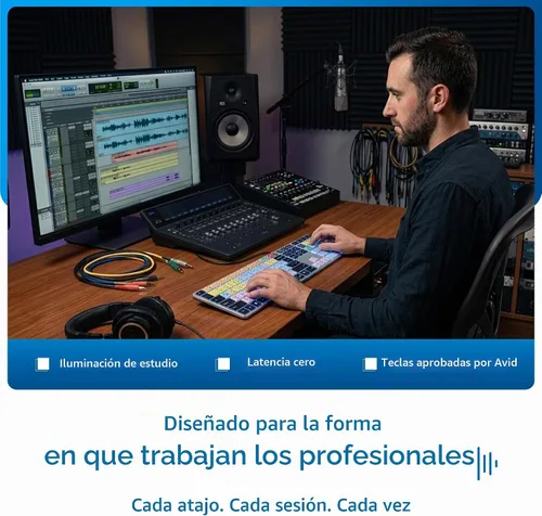 Vista 5 de KB Covers Pro Tools Teclado de aluminio retroiluminado de acceso directo para Mac: más de 150 teclas de edición de audio codificadas por