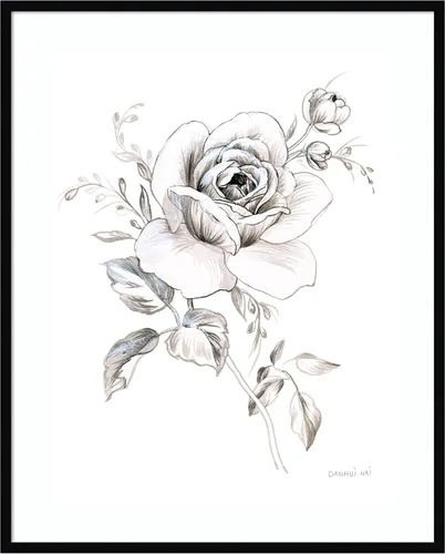 Vista 10 de Amanti Art Impresión artística enmarcada para pared, 21 x 17 pulgadas, cuaderno de bocetos Garden IX BW por Danhui Nai, arte de pared de flores