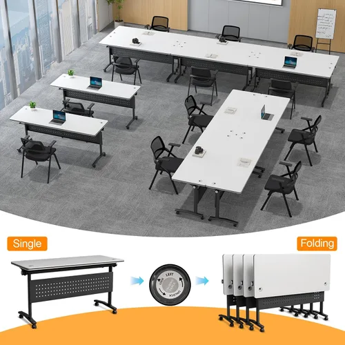 Vista 4 de Mesa de conferencias plegable, mesas de sala de conferencias con ruedas, mesa rectangular grande y plegable para reuniones de 6 a 12 personas, mesa