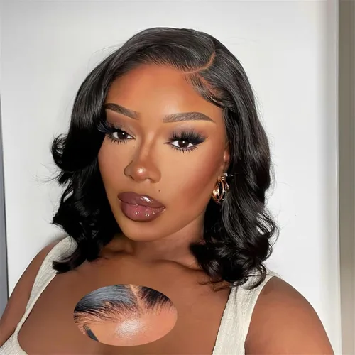 Vista 7 de Peluca de cabello humano ondulado con encaje frontal HD de 5 x 5 para mujeres negras, sin pegamento