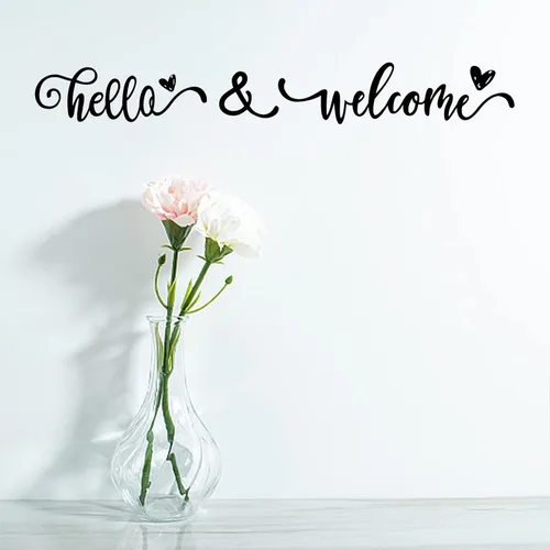Vista 3 de PLIGREAT Calcomanías de pared con texto en inglés "Hello & Welcome Quotes", calcomanías de pared de vinilo removible para el hogar, oficina, lugar