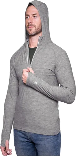 Vista 13 de MERIWOOL Sudadera con capucha para hombre, ligera, de lana merina, manga larga, térmica Verde militar