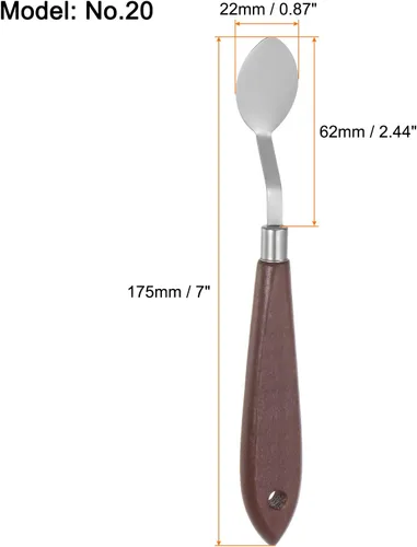 Vista 2 de HARFINGTON 4 cuchillos de paleta No.20 de 0.866 in de ancho, espátula ovalada de acero inoxidable, cuchillo de paleta con mango de madera para óleo