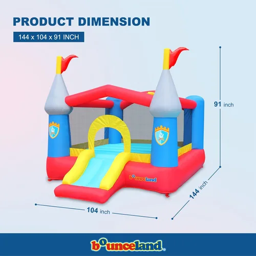 Vista 6 de Castillo de casa saltarina inflable Bounceland con aro de baloncesto, brincador inflable, tobogán divertido, entrada segura, soplador fuerte