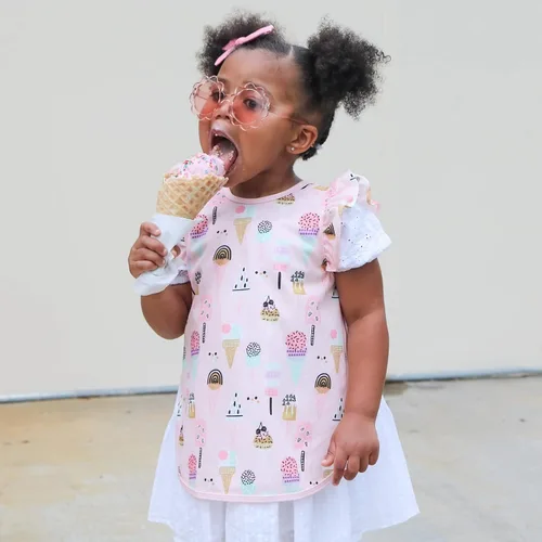 Vista 5 de BapronBaby Flutter Pink Ice Cream - Babero suave impermeable resistente a las manchas - Lavable a máquina - 197ft - 5 años - Sz preescolar 3-5 años